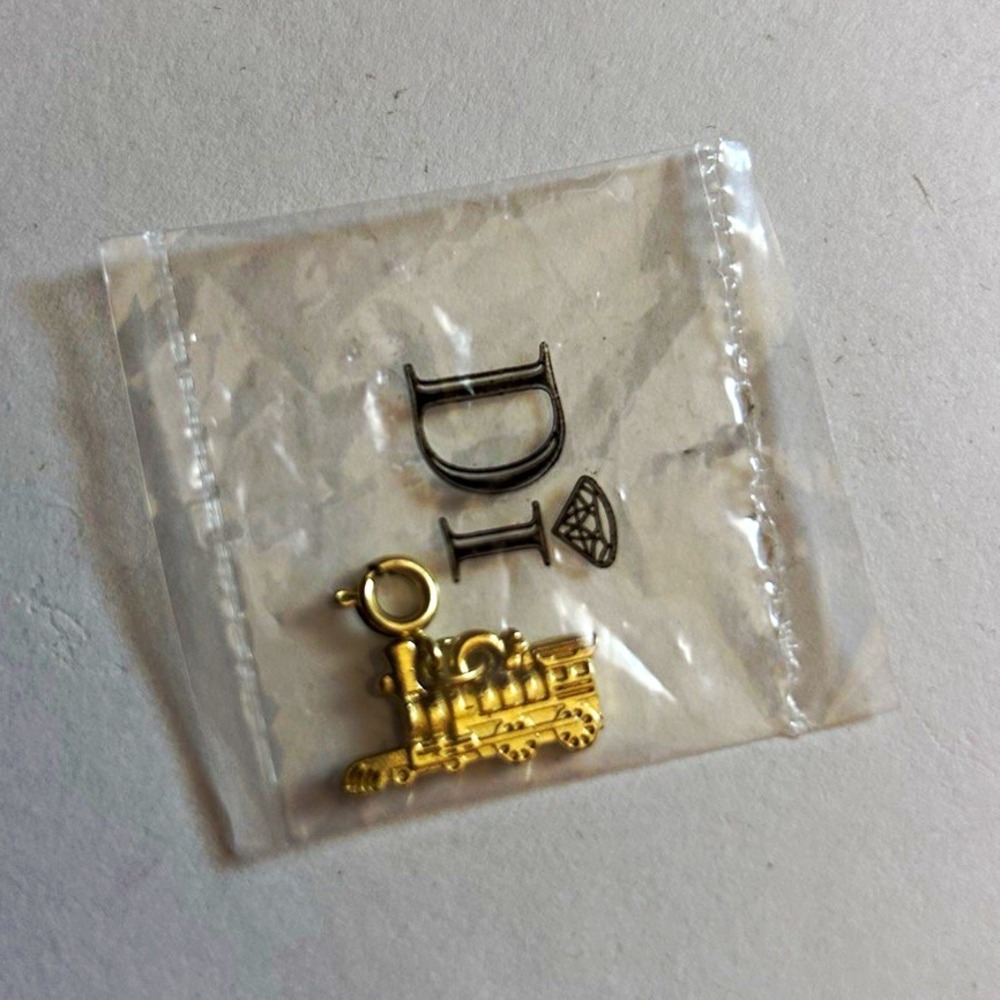 Gold Tone Train Locomotive Dangle Charm Pendant, Metal, No Stone
